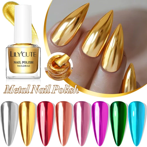 LILYCUTE-esmalte de uñas metálico dorado superbrillante, 7ML, sin necesidad de lámpara, botella de vidrio de estilo francés de secado rápido, barniz para manicura artística