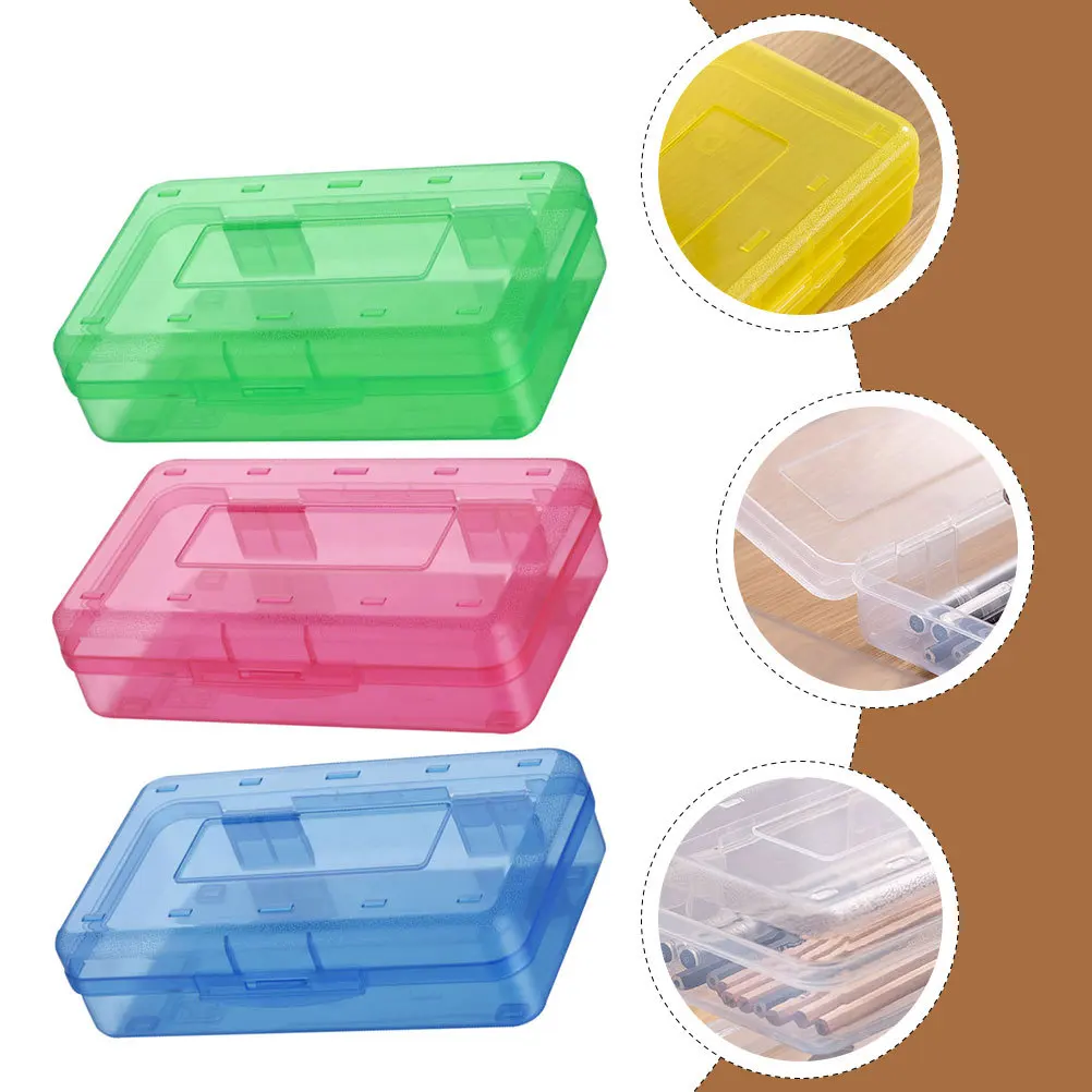 

3Pcs Plastic Pencil Storage Cases Durable Pen Boxes Large Capacity Stationery Boxes for Students Travel Organizer
