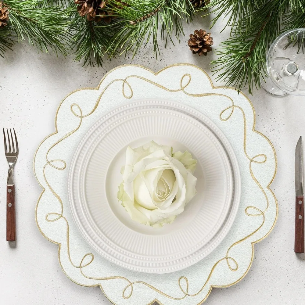 4 Stück Baumwollstoff und Wellen-Stickerei-Tischsets, individuelle Tischplattentücher für Küchentischdekoration und Zubehör – Detail 4