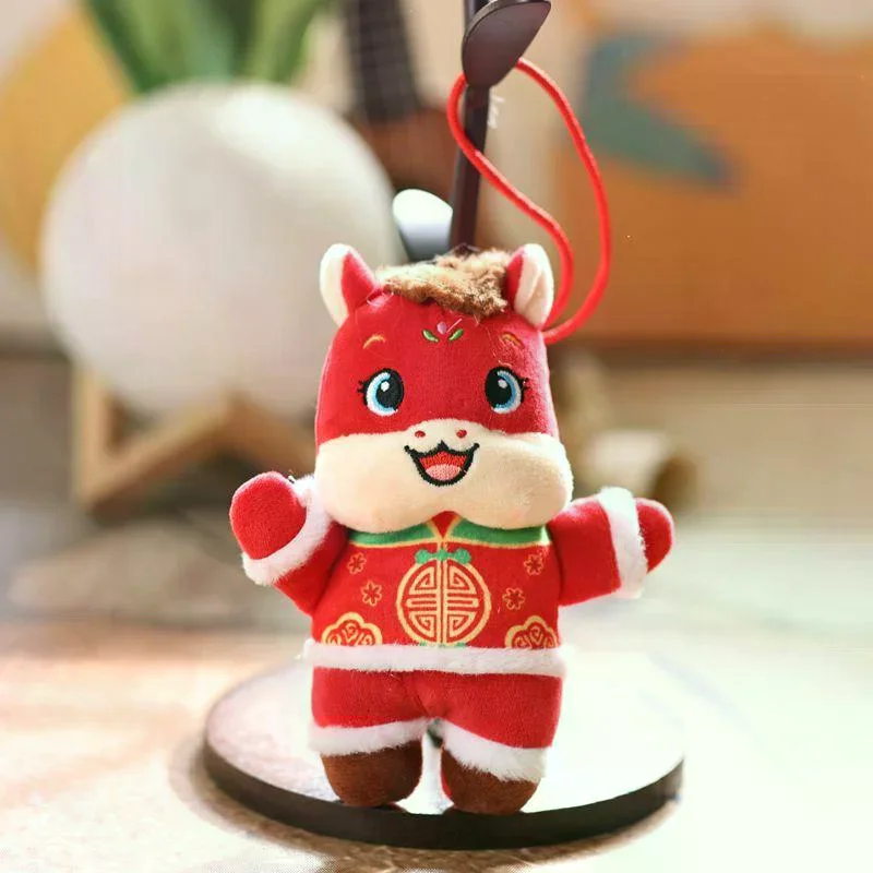 Year Of The Horse Mascot Keychain Delicate Cute Cartoon Tang Suit Mini Zodiac Horse Plush Doll Pendant Bag Decoration Gift