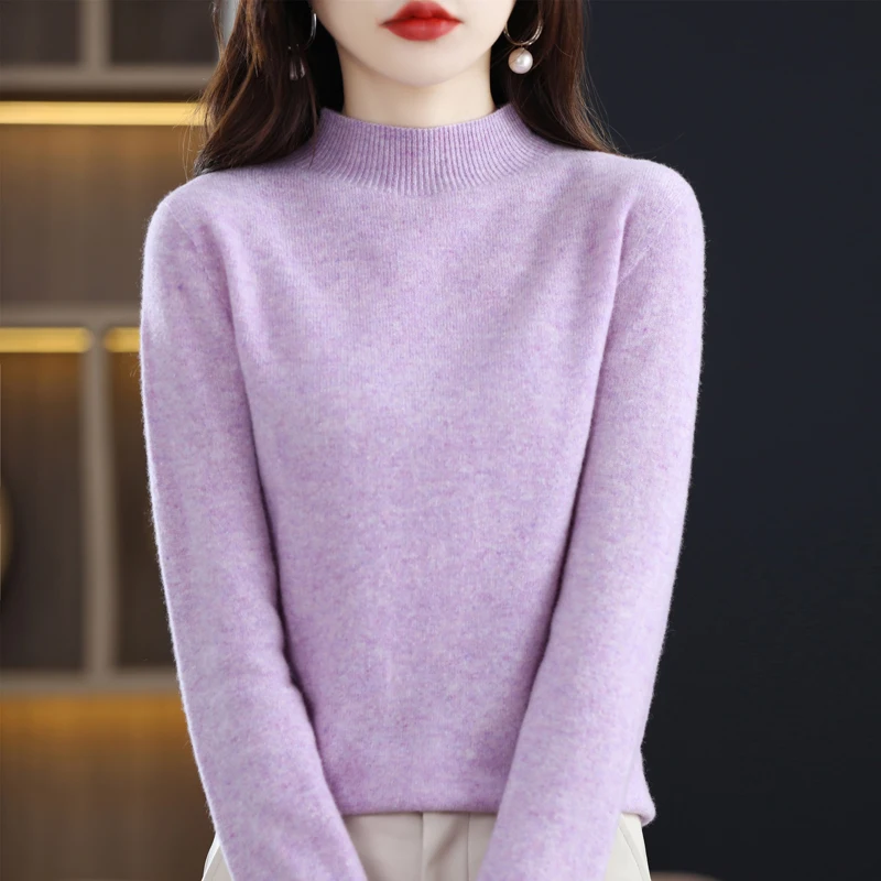 100% Pure Wool Half-neck Pullover In Autumn And Winter New Cashmere Sweater Women\'s Casual Knit Top Women\'s Coat 19 Colors