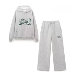 Women's Set Two Pieces Basics Grey Letter Hoodies Sets Autumn Outfits Sweat Suit Sets Elegant Casual Women's Set
