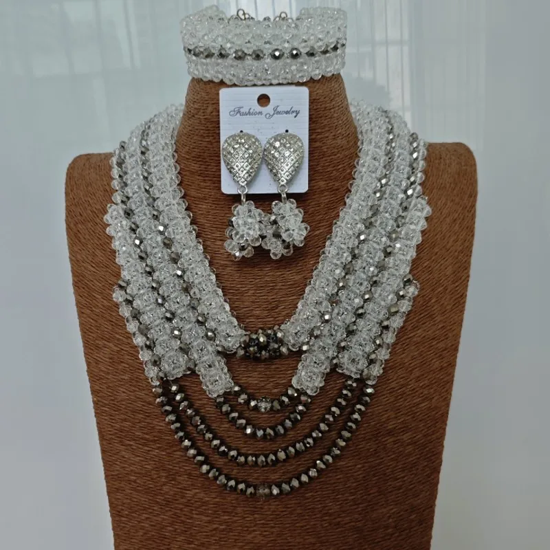 Newest Handmade Bling African beads For Wedding Necklace Set Nigerian Bridal Jewellery Set original image