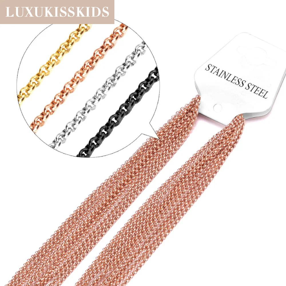 LUXUKISSKIDS 316L Stainless Steel Bead Chain Wholesal Necklace 10pcs/lots 2mm Width 18K PVD Gold-plate Round Link Choker Jewelry