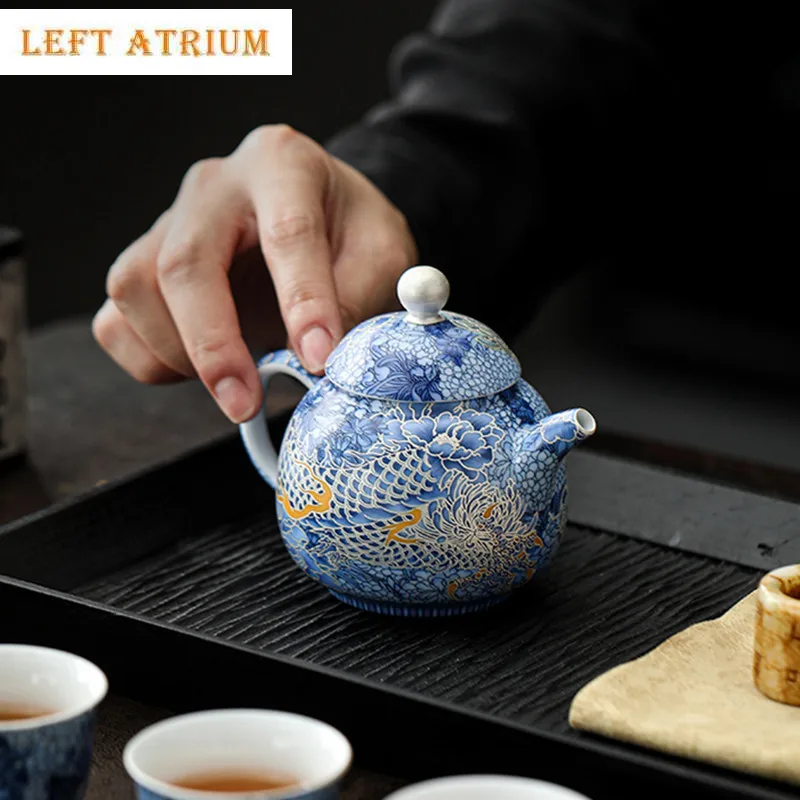180ml Chinese Handmade Ceramic Teapot Exquisite Dragon Pattern Tea Pot Beauty Tea Infuser Kettle Travel Portable Tea Set Teaware