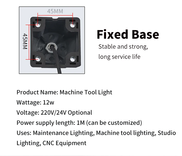 220 / 24V LED Machine Tool Work Light 12W Gooseneck Industrial CNC Engraving Machine Tool Milling Machine Lighting Lamp