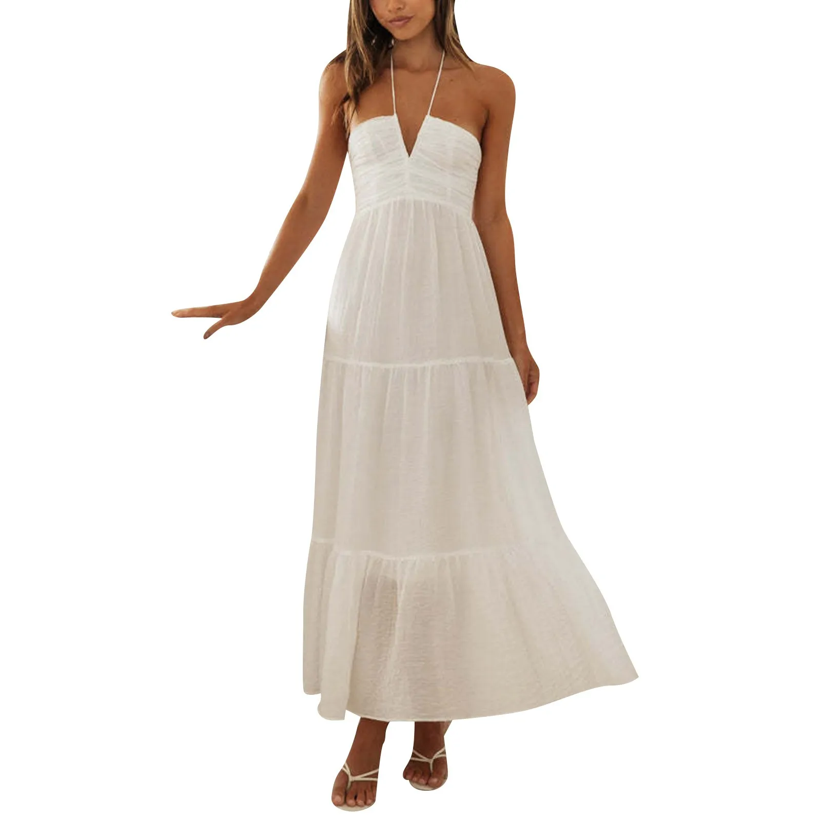 Summer Holiday Maxi Dress Women Spaghetti Strap V Neck Chic Sleeveless Floor Length Flowing Dresses Vacation Beach Long Dress