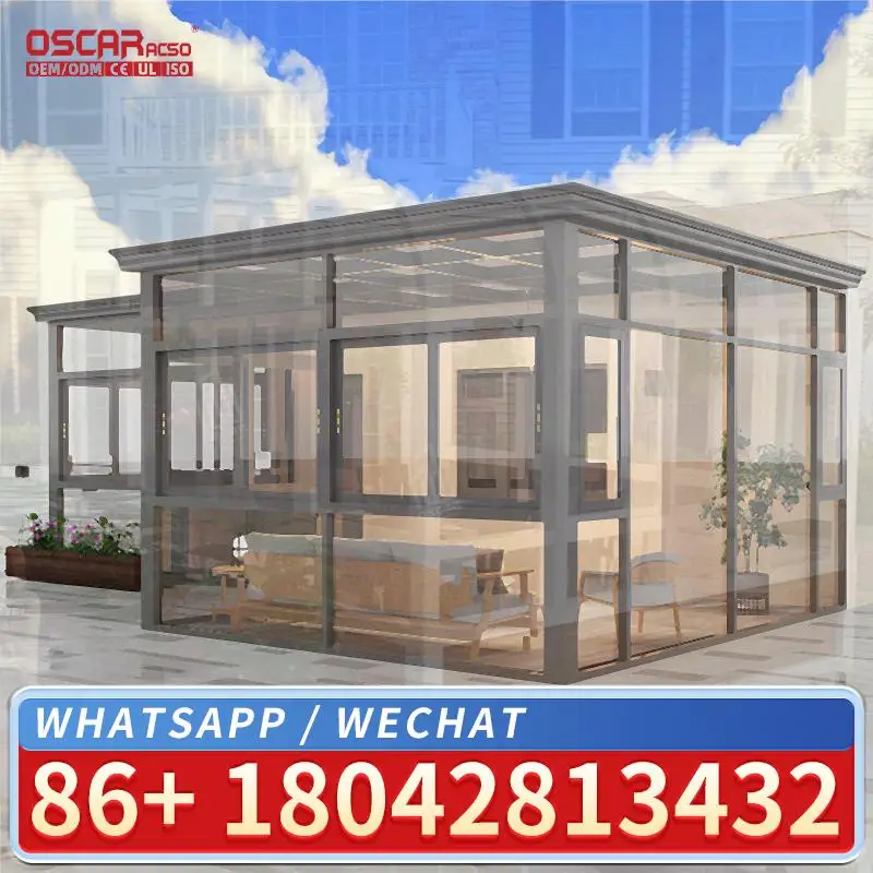 DoubleHipped Four Season Triangular Ridge Freestanding Glasshouse Sunroom for Backyard Patio Garden sunroom