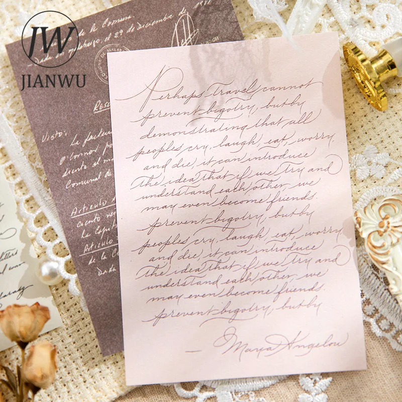 JIANWU 30 Sheets Gentle Freehand Series Literary Writable English Text Material Paper Creative DIY Journal Collage Stationery