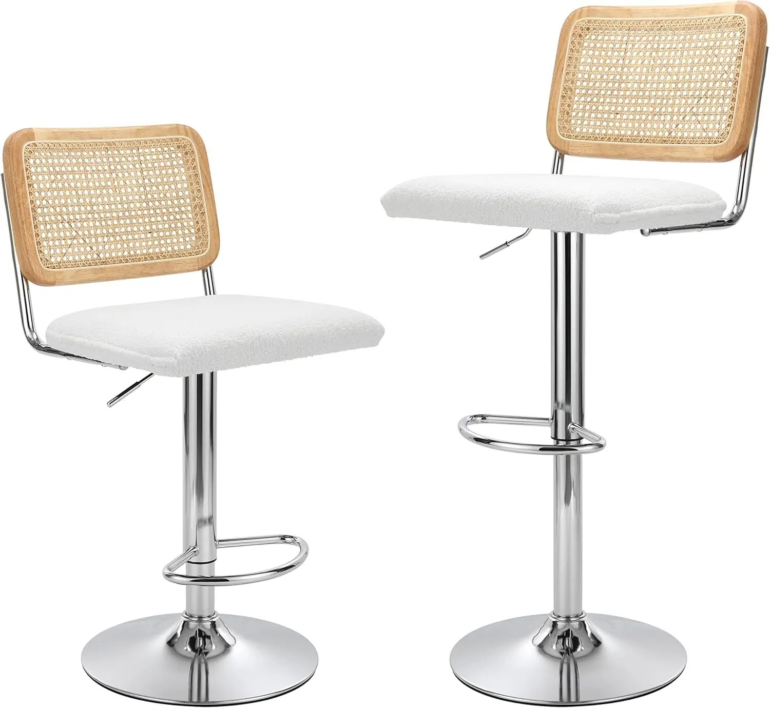 

Finnhomy Modern Rattan Bar Stools Set of 2 - Natural Woven Design, Swivel Seat, Footrest, and Cane Backrest, Height Adjustable