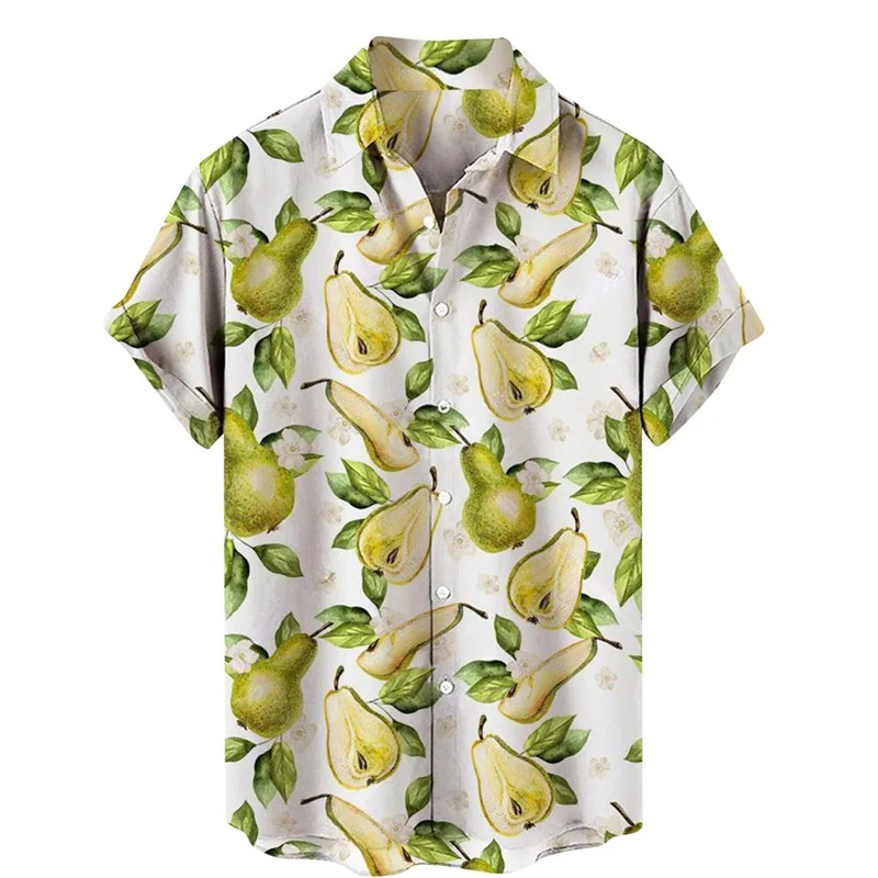 Men's Shirt  Fruit Pear Lemon 3d Printing Top Spring Summer Casual Hawaiian Blouse Lapel Short Sleeves Oversized Shirts Tops