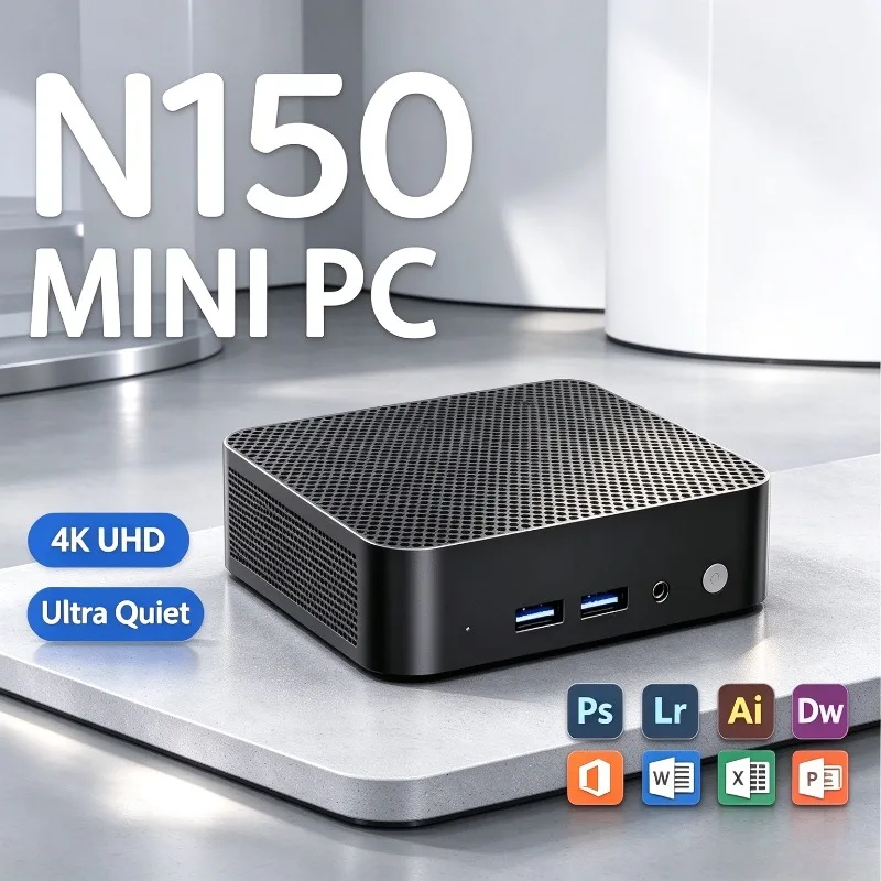 Portable Gaming Mini Desktop Computer Intel N150 Windows Mini PC 2026 16GB RAM 1TB M.2 SSD 60Hz 4K HD Fast Home Office Desktops
