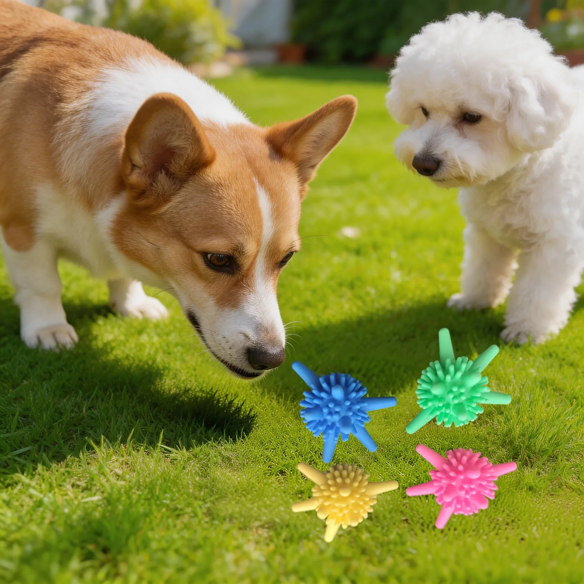 Spiked Dog Chew Toy Ball,Color Random,Soft Material Puppy Teething Ball with Textured Spikes Massages Gums and Helps Clean Teeth
