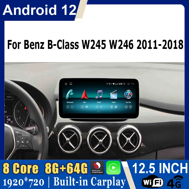 Android 12 GPS Navigation Car Multimedia Video Player For Benz B-Class W246 B200 B180 B220 B260 2011-2018 Carplay Streeo Screen