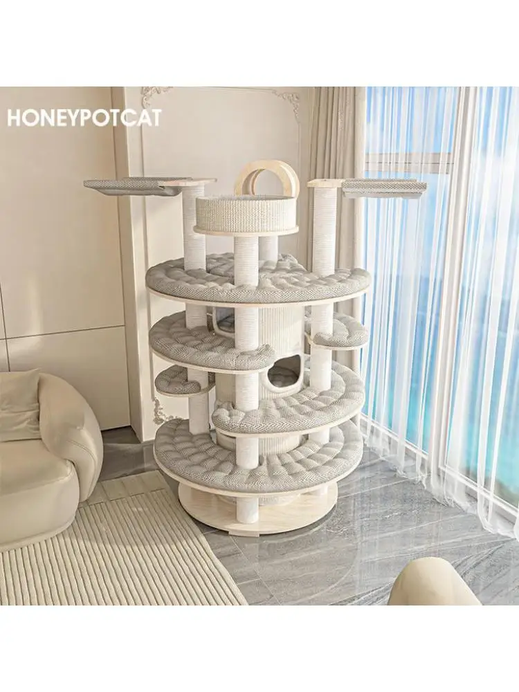 Large Cat Climbing Frame, Cat Nest, Cat Tree, Super Large Solid Wood, Multi-Layer, Warm Castle, Multi-Cat Family