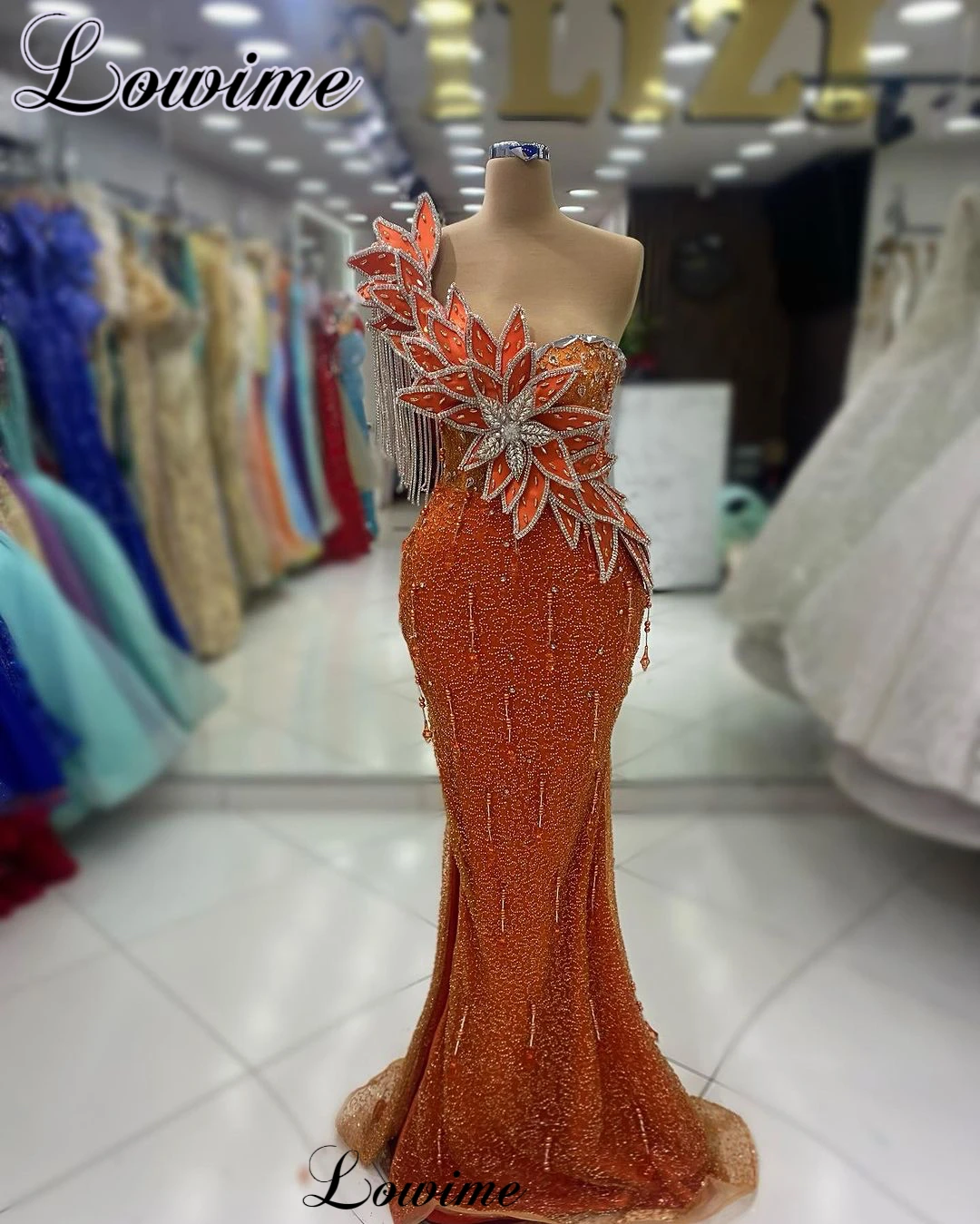 Burnt Orange Crystals Prom Dresses Mermaid One Shoulder Elegant Cocktail Dresses Vestidos De Cóctel Awards Ceremony Dresses