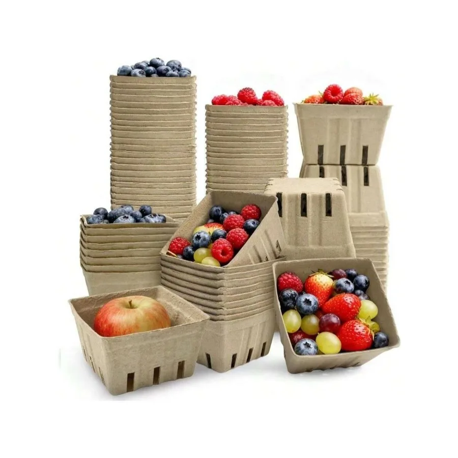 

GGOLDMER 45 Pack 43x43x27_LxWxH Inch Natural Pulp Fiber Berry Baskets Vented Basket Fruit Tray For Strawberry Blueberry Raspber