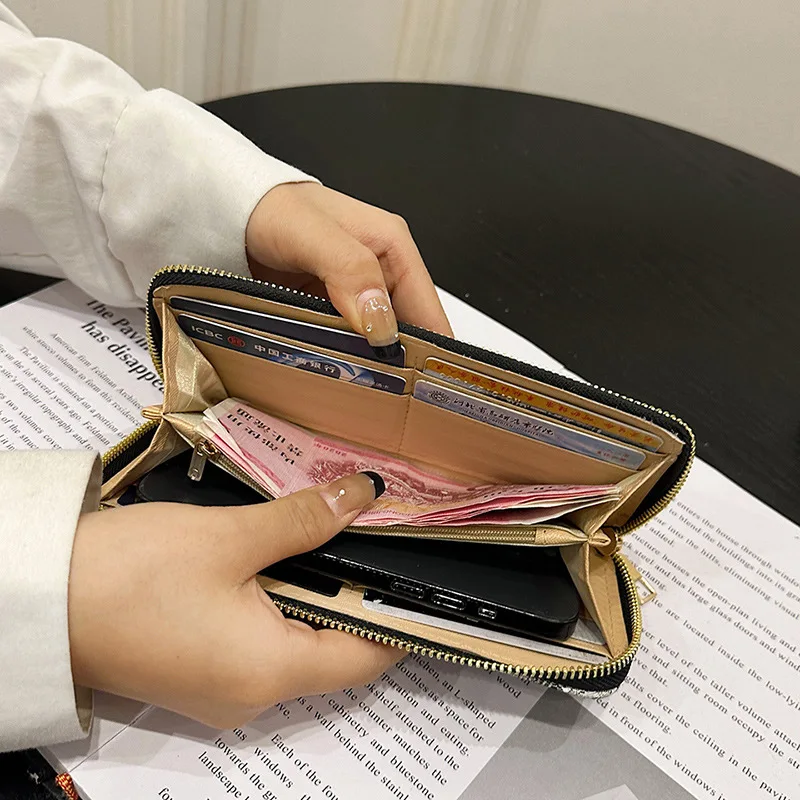 حقيبة يد بتصميم نمط، محفظة قديمة واسعة، محفظة متعددة البطاقات، محفظة طويلة للعمل اليومي في الحفلات، محفظة طويلة كلاسيكية