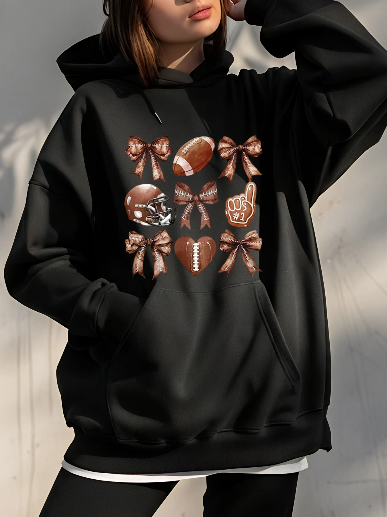 

Футбольная толстовка с капюшоном и футбольным принтом, женская повседневная осенне-зимняя спортивная одежда, женская модная уличная одежда