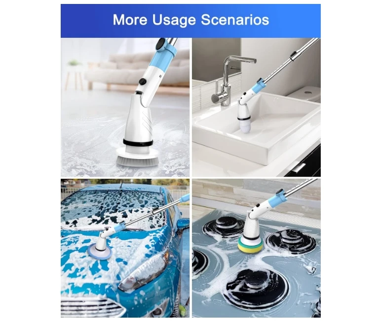 Electric Spin Scrubber, Cordless Shower Brush with 5 Replaceable Cleaning Heads and Adjustable Extension Arm, for Bathtub, Floor