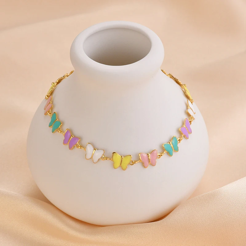 خمر قطرة الزيت الملونة فراشة النساء أساور الذهب اللون الفولاذ المقاوم للصدأ سحر أساور صديقة هدية