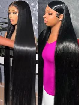 30 40 אינץ 'צפיפות 250 ישר 13 x4 13 x6 שקוף תחרה צבע טבעי פרווה שיער אדם ברזילאי נשים פאה תחרה חזיתית פאה חזיתית