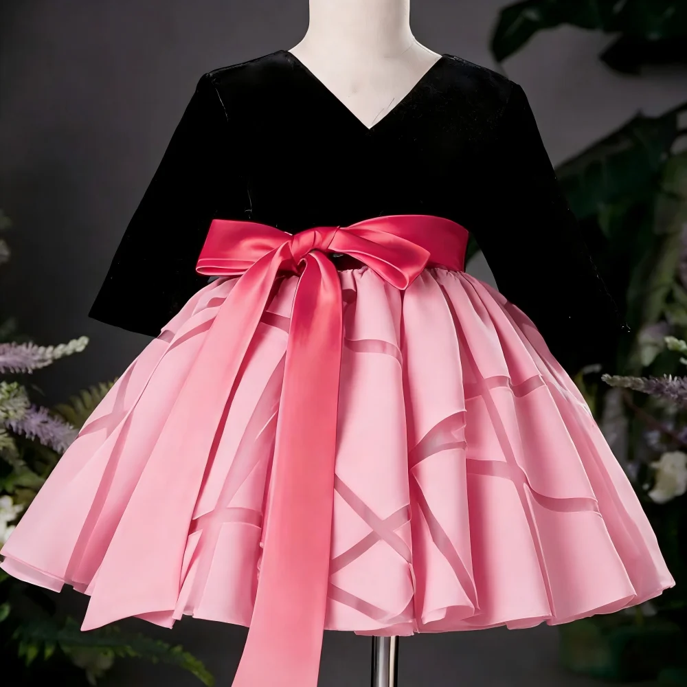 Gown Baby Girl First Birthday PrincesRed Children Host Piano Performances Dress Toddler Party Outfit Pageant Formal Attire Kids