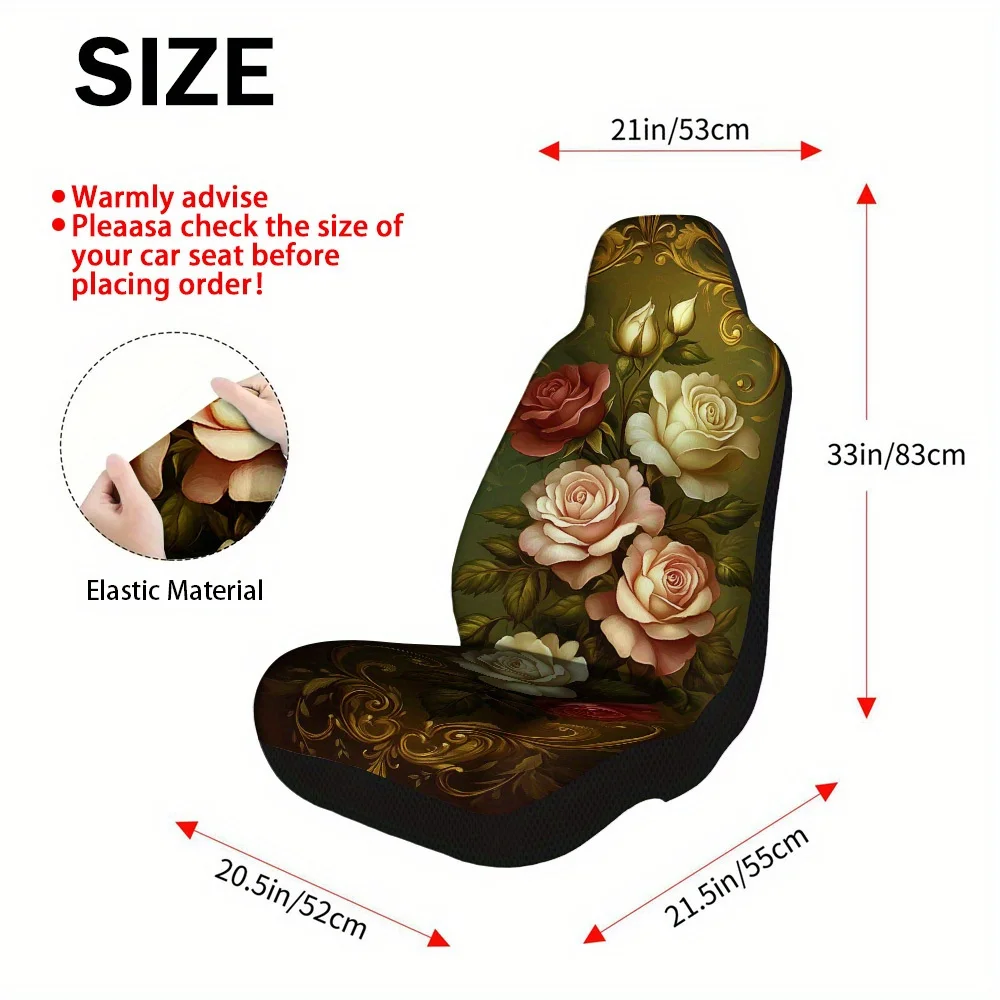 2pcs Victorian Floral Elegance Print Seat Covers – Fit For Cars, Trucks, Vans, And SUVs | Durable Seat Protectors | Easy Insta
