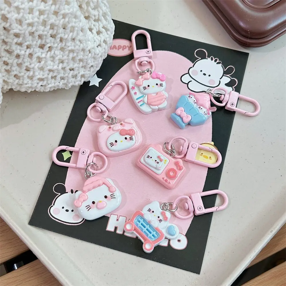 MINISO Super Cute Pink Shopping KT Keychain Cute Cartoon Girl Sweet Pendant Couple Girlfriend Accessories Gifts