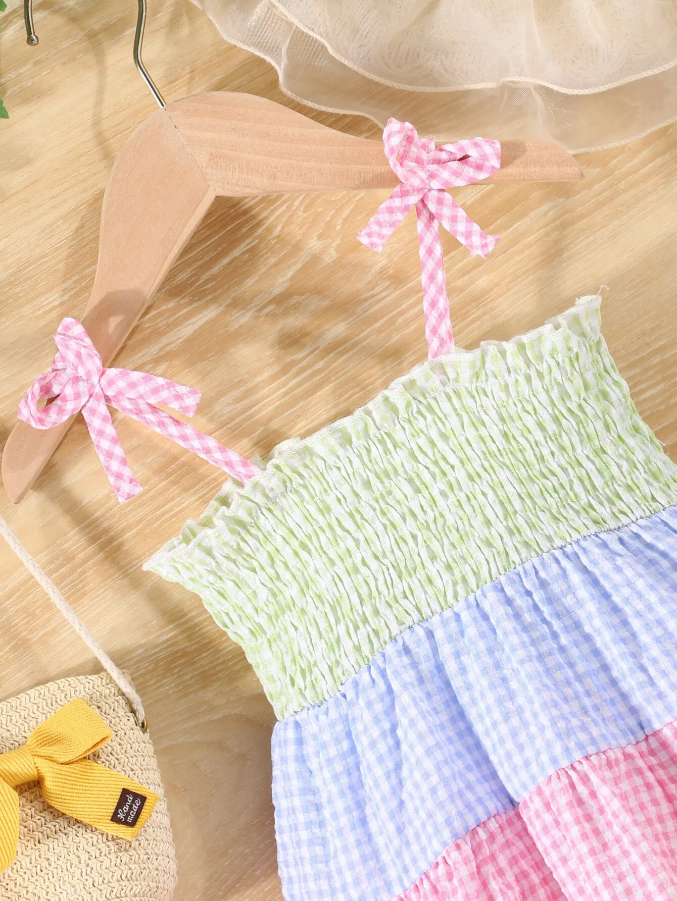 Summer Baby Girl New Cute Sweet Travel Holiday Style Sub Color Patchwork Bow Strap Dress Breathable Cool Casual Dress