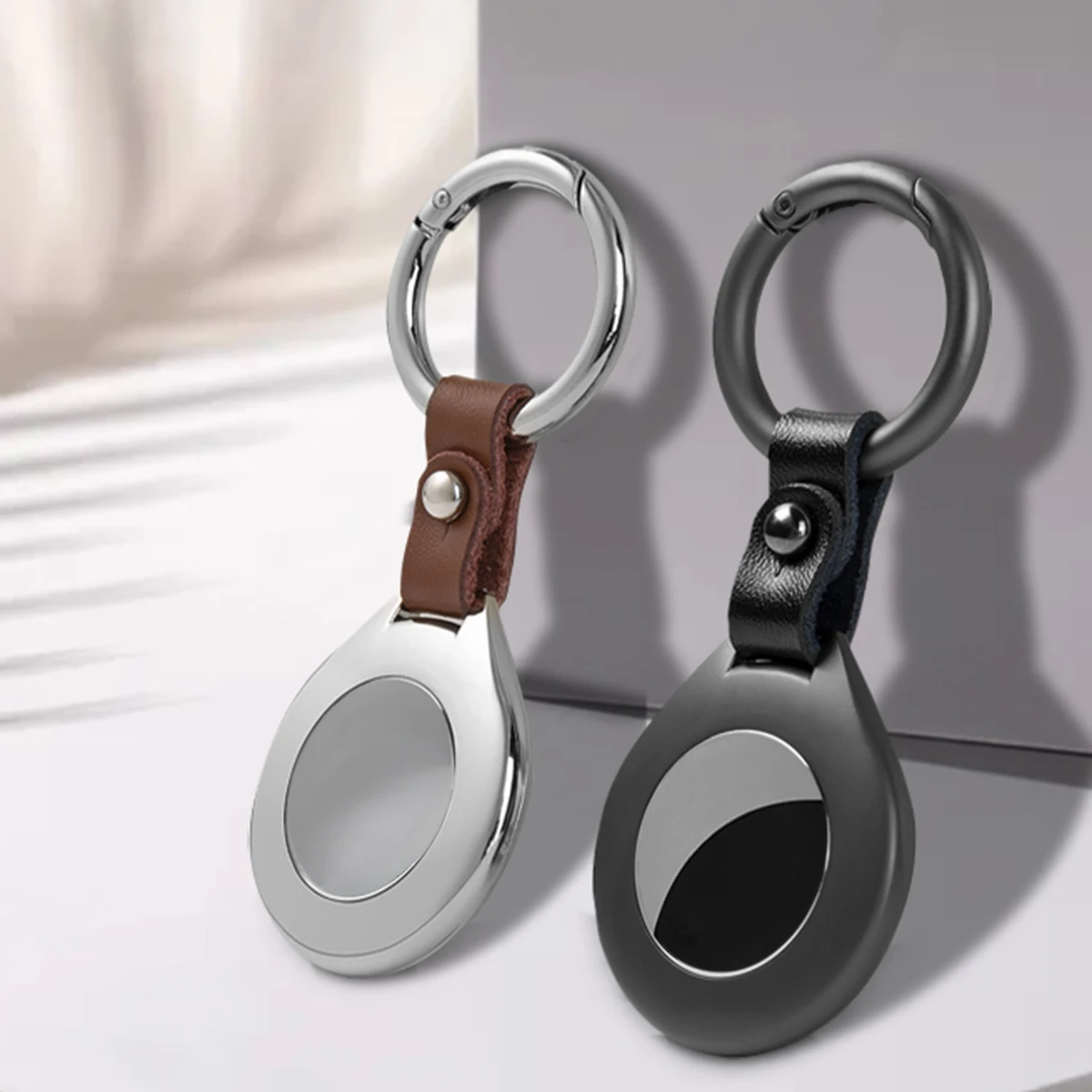Leather+Metal Case for Airtag Luxury Alloy Protective Cover For Apple Airtags Location Tracker Anti-lost Keychain Sleeve