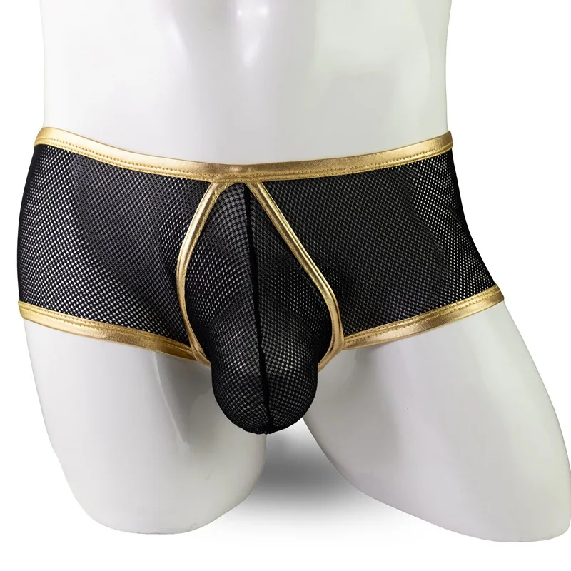 Men's Bulge Boxy Underwear Color Block Mesh sheer Boxer Shorts Low Rise Sexy Transparent Breathable Underpants Nightclub Trunks