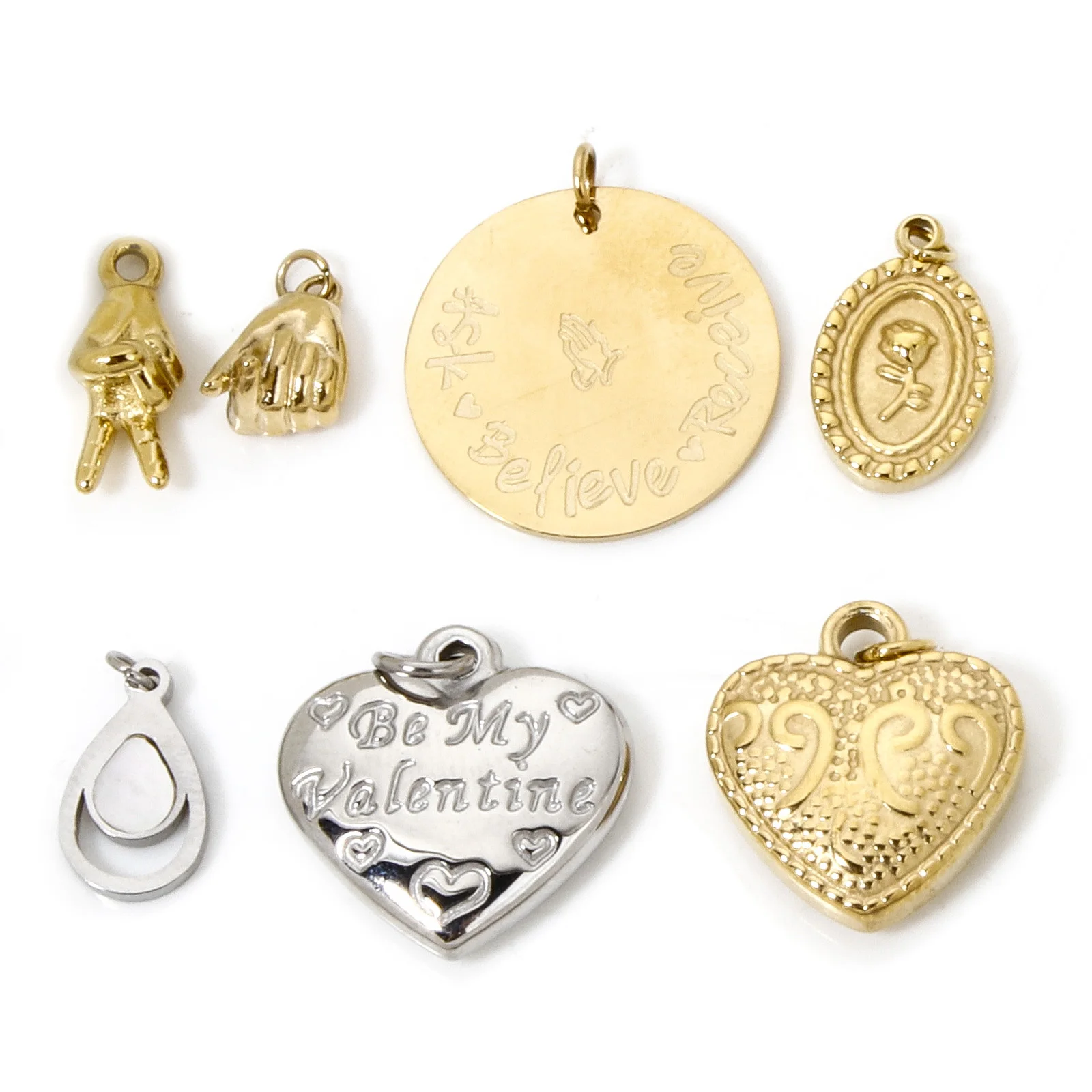 1pc Simple Stainless Steel Charms Multicolor Heart Message 