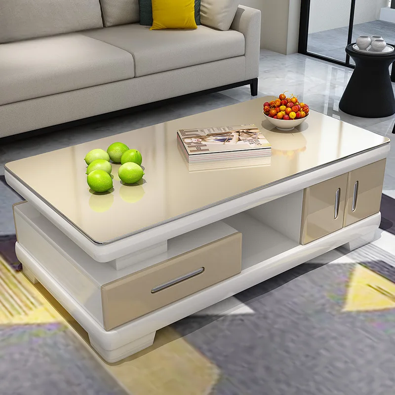 Piano paint coffee table tempered glass panel household fashion living room small apartment TV cabinet combination tea table