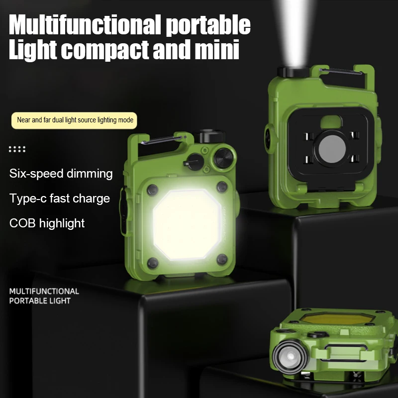 Mini Keychain LED Flashlight COB Floodlight 6 Lighting Modes USB Rechargeable Built -in Battery with Magnetic Work Camping Lamp