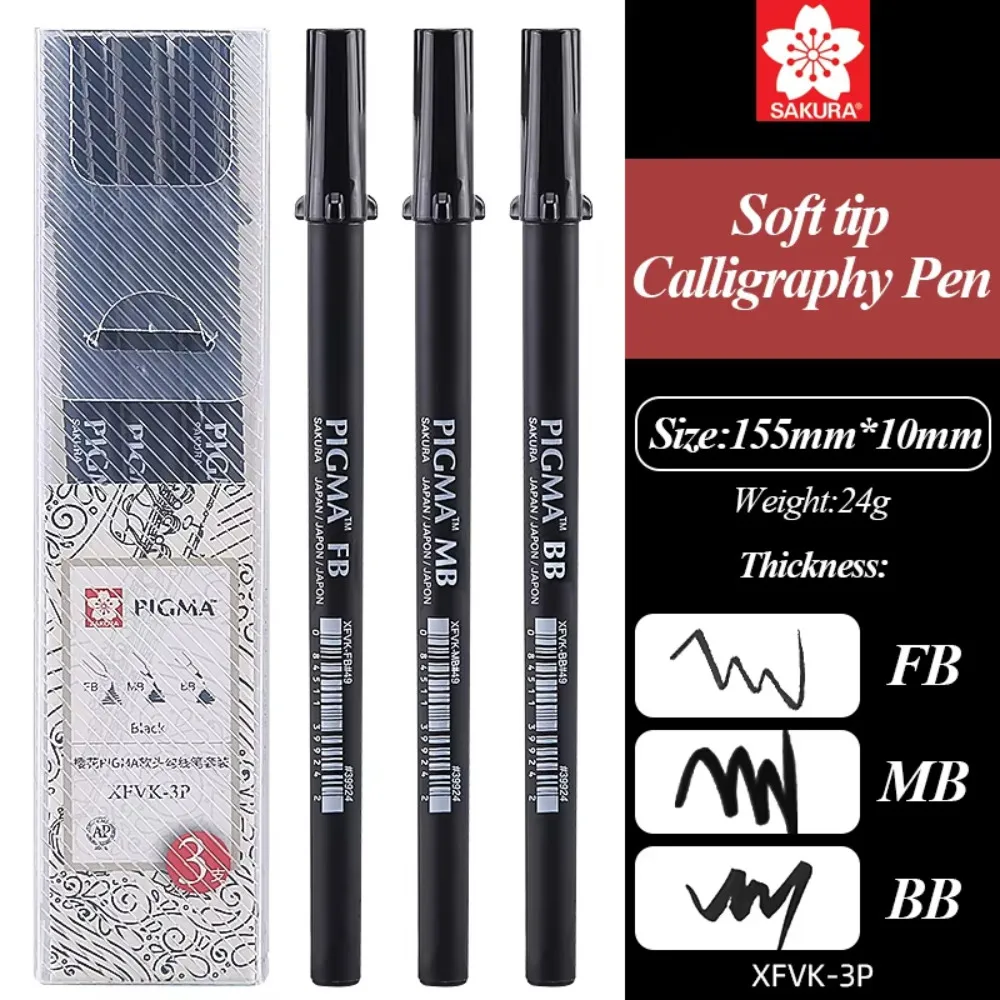 Sakura Pigma Professional Brush Pens Archival Black Ink Brush Nib Pens for Modern Calligraphy Lettering Drawing Sketching Art