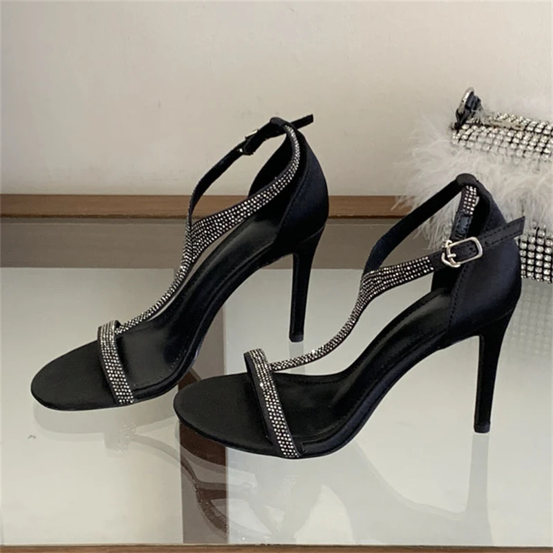 

Eilyken Sexy Thin High Heels Crystal Diamond Women Sandals Fashion Summer Open Toe Buckle Strap Striptease Party Shoes