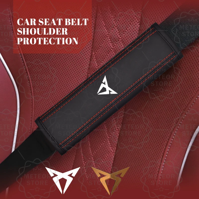 2pcs Car Styling Emblem Leather Seat Belt Cover For Ibiza Leon FR Mii Arona Ateca E-Race Tarraco Altea Exeo Cordoba Accessories