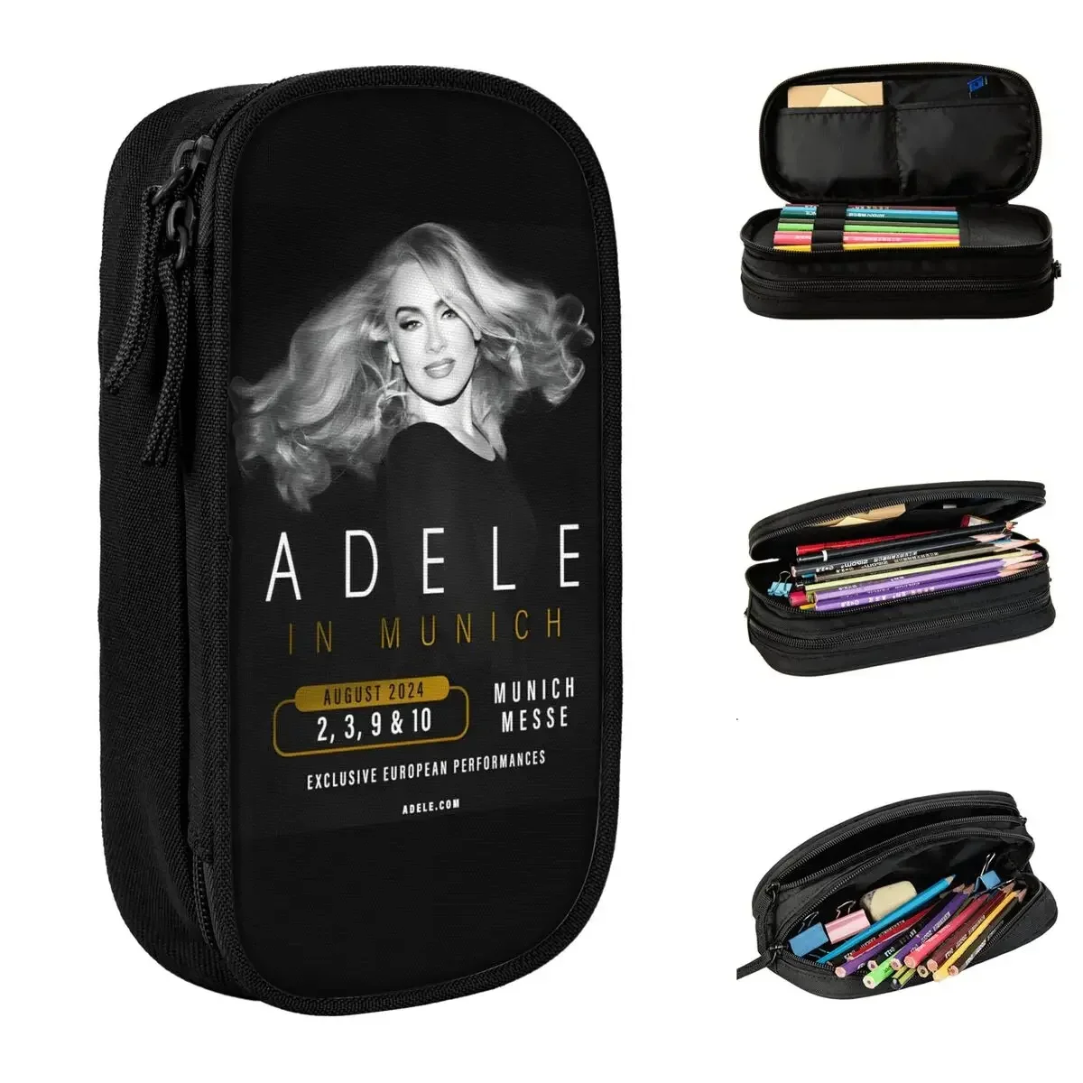 

Large Pencil Case Cool Singer Adele Tour 2024 Office Supplies Pop Music Double Layer Pen Case Girl Make Up Bag Suprise Gift