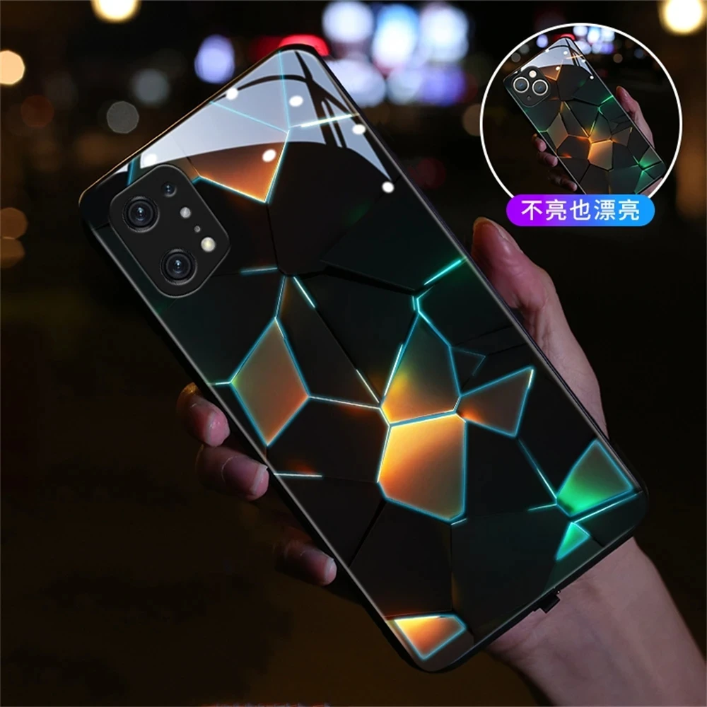 Luxury Geometry LED Light Glowing Luminous Phone Case For iPhone 15 14 13 12 11 Pro Max Mini SE2020 X XS XR 8 7 Plus Back Cover