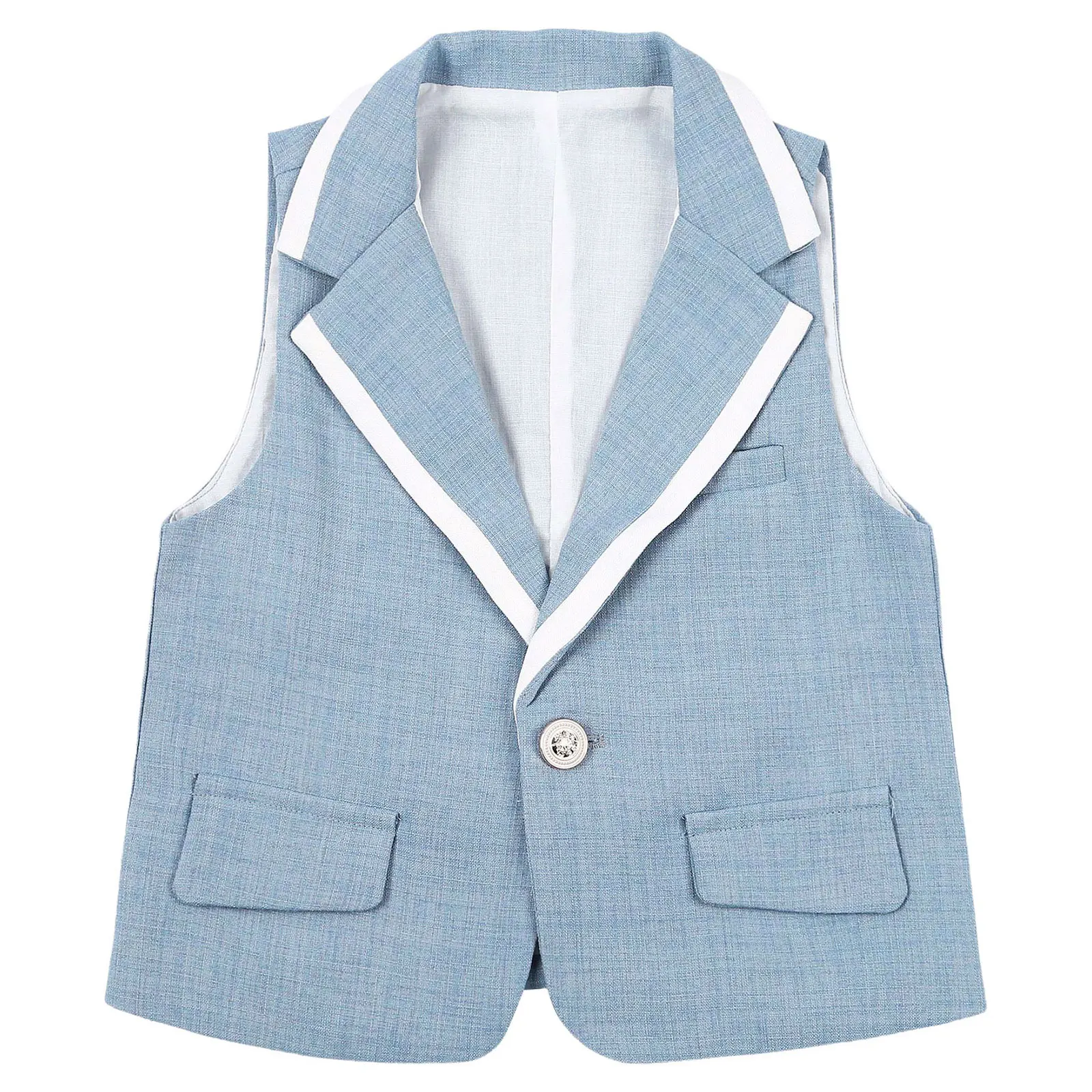 Bambini ragazzi classico gilet in stile britannico canotta senza maniche con un bottone per uniformi scolastiche di nozze per feste di battesimo