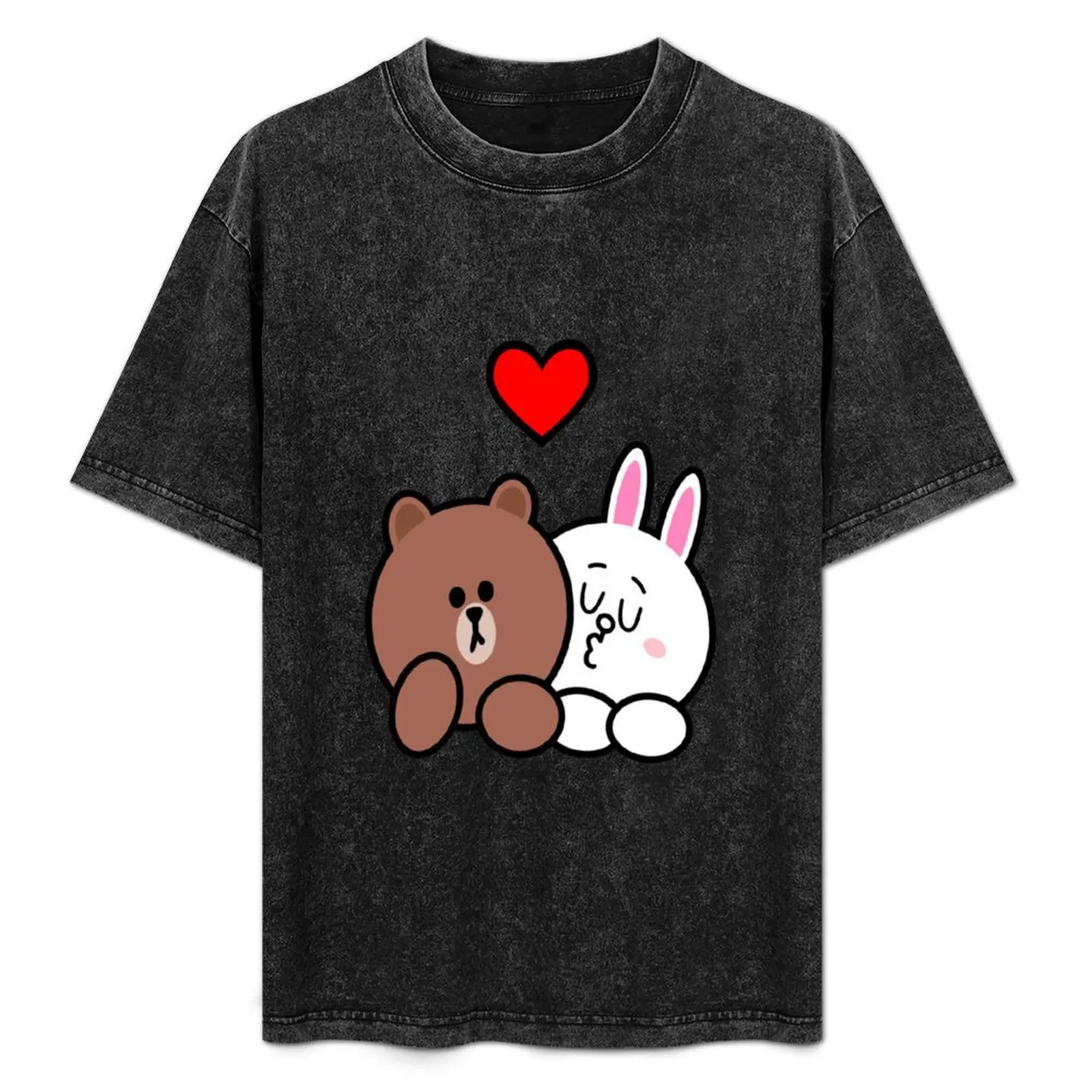 

Brown bear and Cony in love Sticker T-Shirt oversizeds luxury t-shirt plus sizes funny costumes cotton t shirt men