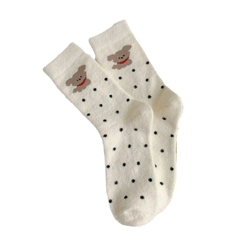 5 أزواج الجوارب النسائية مجموعة الكورية لطيف الكرتون جرو Kawaii مضحك منتصف جوارب أنبوبية الشتاء أفخم الدافئة سميكة جوارب يمكن السير بها على الأرض لفتاة #5