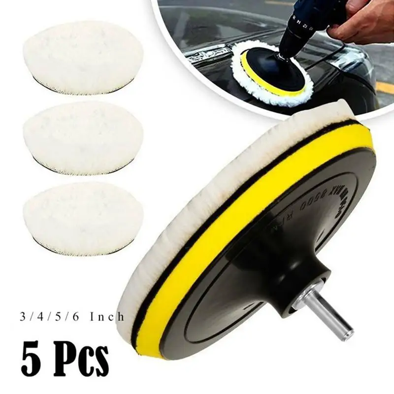 5 Pcs Car Polishing Pads Synthetic Fibers with Drill Adapter Waterproof for Auto Waxing Detailing Buffing Jobs