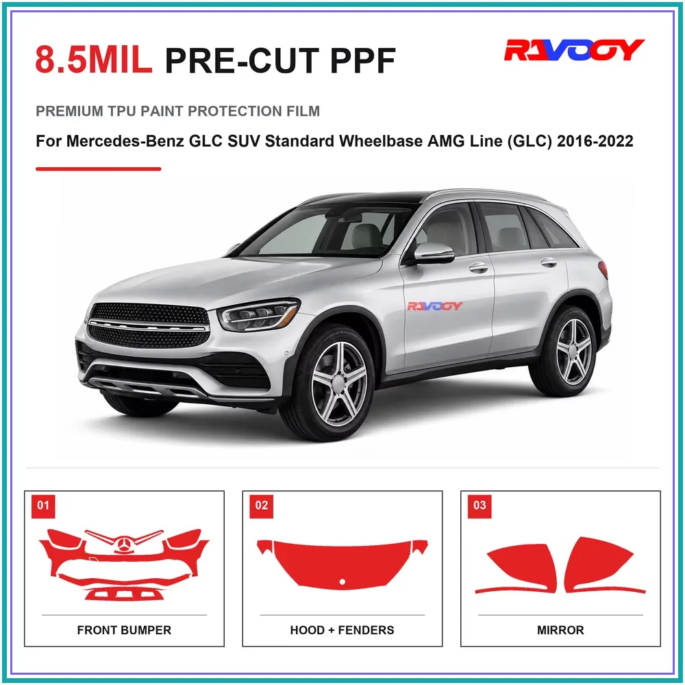 Precut PPF For Mercedes-Benz GLC SUV Standard Wheelbase AMG Line (GLC) 2016-2022 8.5mil TPU Clear Paint Protection Film UV