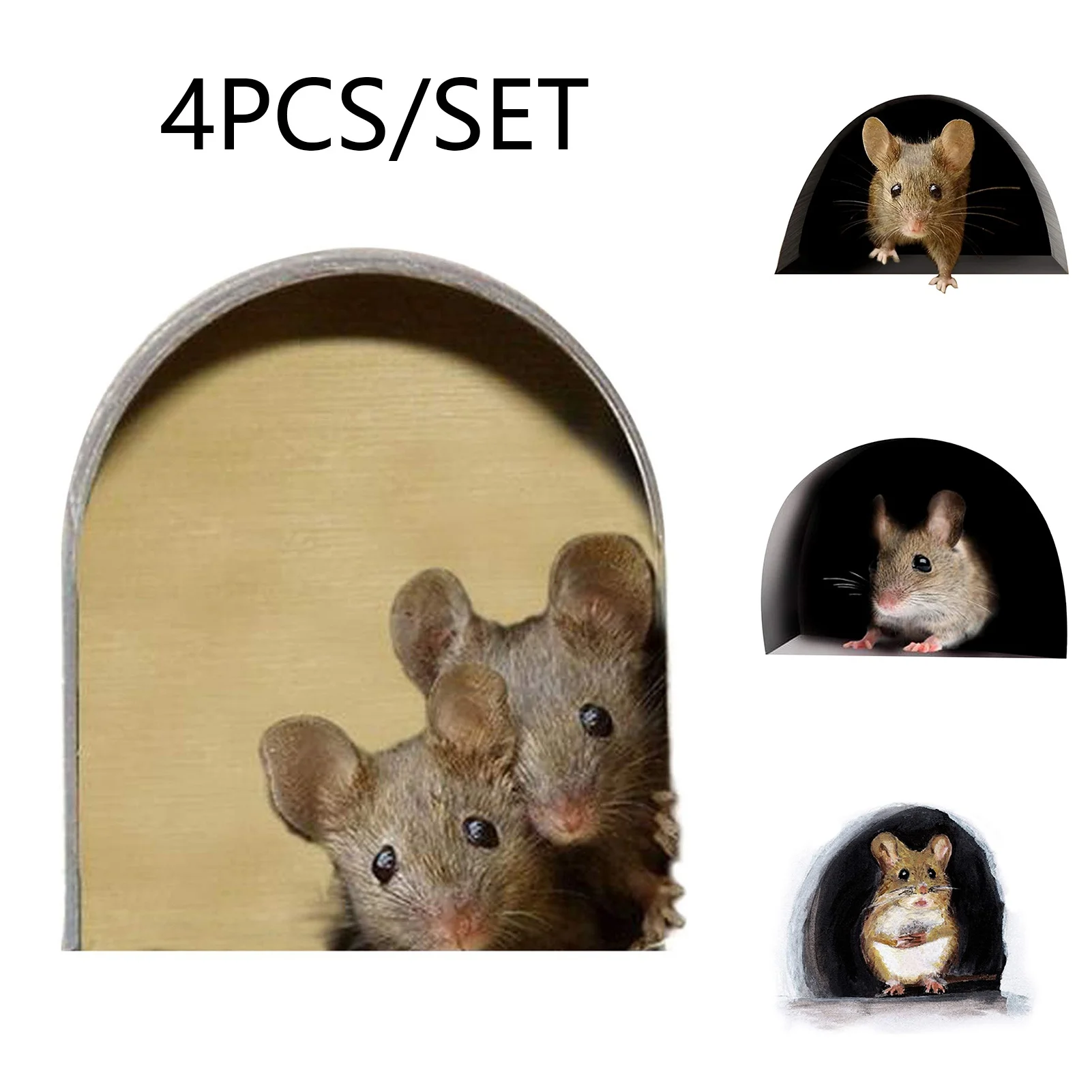 4Pcs/Set Cartoon Mouse Hole Stickers, Wall Stickers Dust Resistence DIY for Home 4pcs