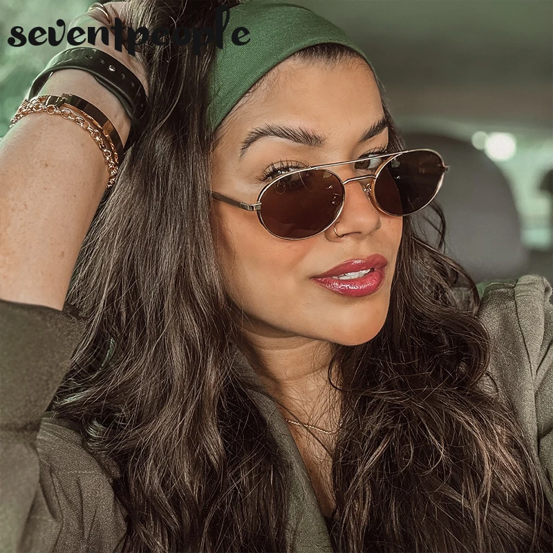Small Oval Metal Frame Steampunk Sunglasses For Women 2025 Luxury Brand Vintage Double Beam Shades Classic Round Punk Eyewear image 5