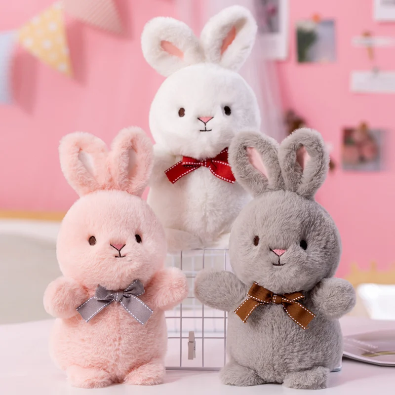 23cm Cute Furry Rabbit Stuffed Animal Kawaii Bow Tie Bunny Plush Toy Soft Lovely Doll Cartoon Birthday Gifts for Children Girl