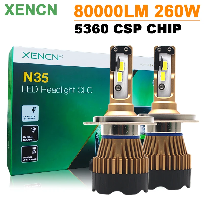 XENCN H4 9003 LED Headlight 80000LM 260W 6000K Cold White Color Auto High Low Beam Turbo Lamp with Canbus Light Bulb Accessories
