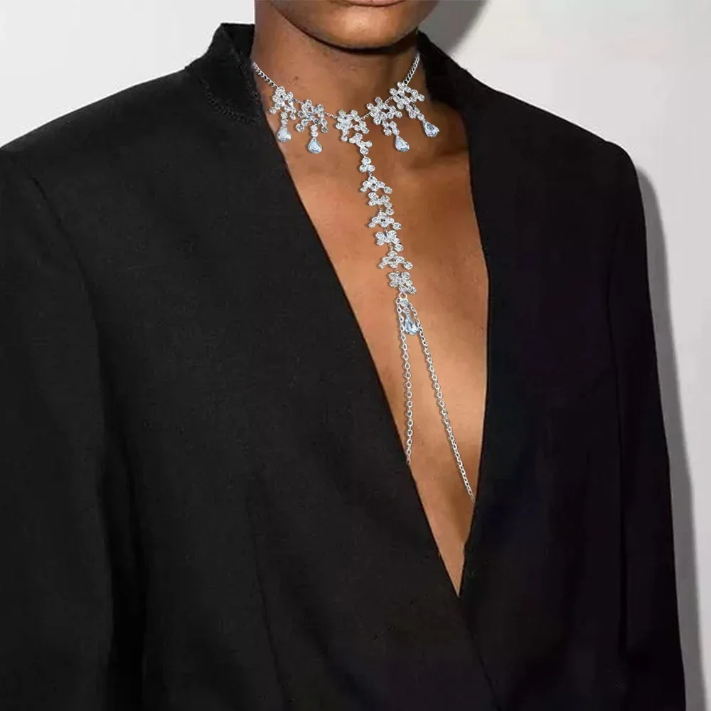 Shine Sexy Rhinestone Non Piercing Nipple Chain Necklace for Women Carnival Crystal Chest Chain Body Jewelry